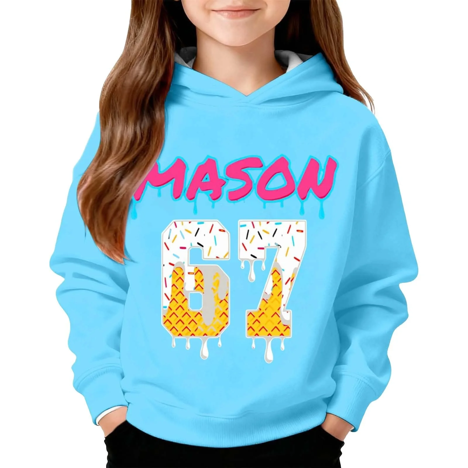 Худи Без бренда Толстовка с капюшоном для мальчиков и девочек, удобная, смешная, унисекс, Y2K, повседневная, с 67 принтами, хип-хоп, с длинными рукавами, уличный стиль, фото №3