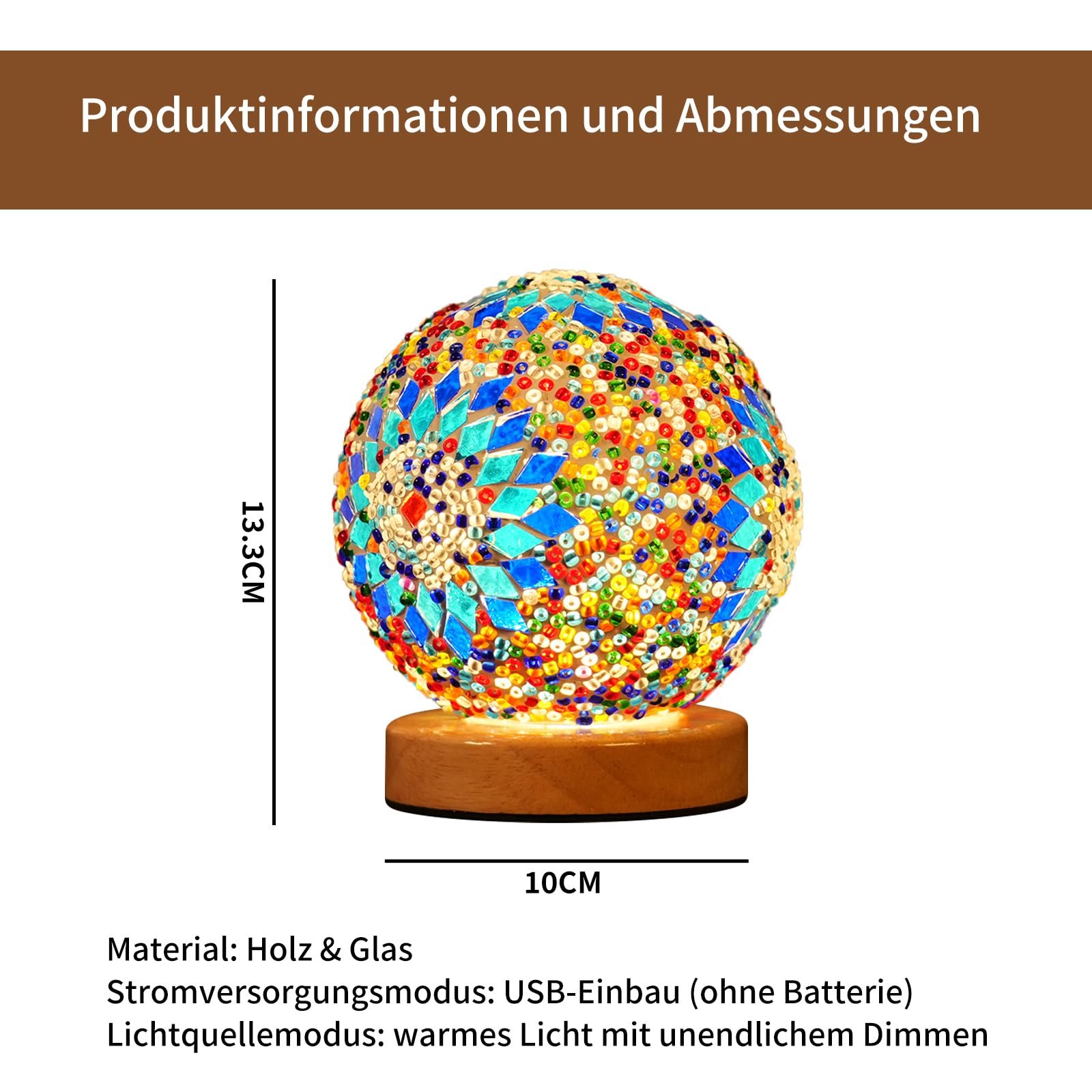 Настільна лампа Glass Patchwork Boho 15.5 x 12.5 см USB Boho Blue, фото №2