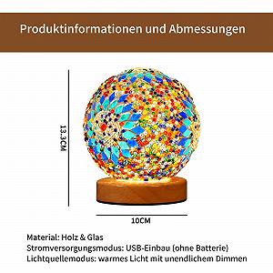Настільна лампа Glass Patchwork Boho 15.5 x 12.5 см USB Boho Blue synthetic.ua - Фото 1