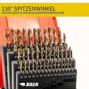 Набір свердел BaerCoil Twist Drill Bit Set HSS-Co Cobalt 1-6 мм 51 шт. DIN 338 synthetic.ua - Фото 1