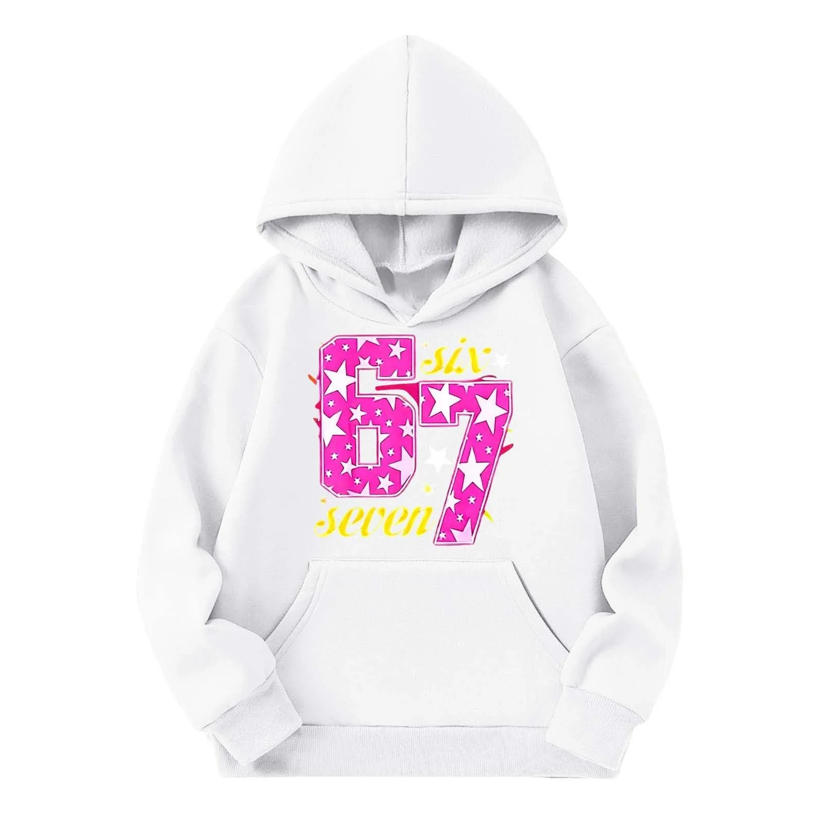 Футболка-худи 67 для детей с длинными рукавами, карманом и игривым принтом, фото №1