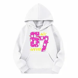 Футболка-худи 67 для детей с длинными рукавами, карманом и игривым принтом - Фото 1