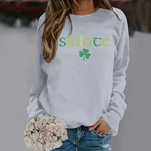 Женский свитер с принтом клевера на День Святого Патрика, повседневный, с длинными рукавами и круглым вырезом, клевер - счастливый талисман synthetic.ua - Фото 1