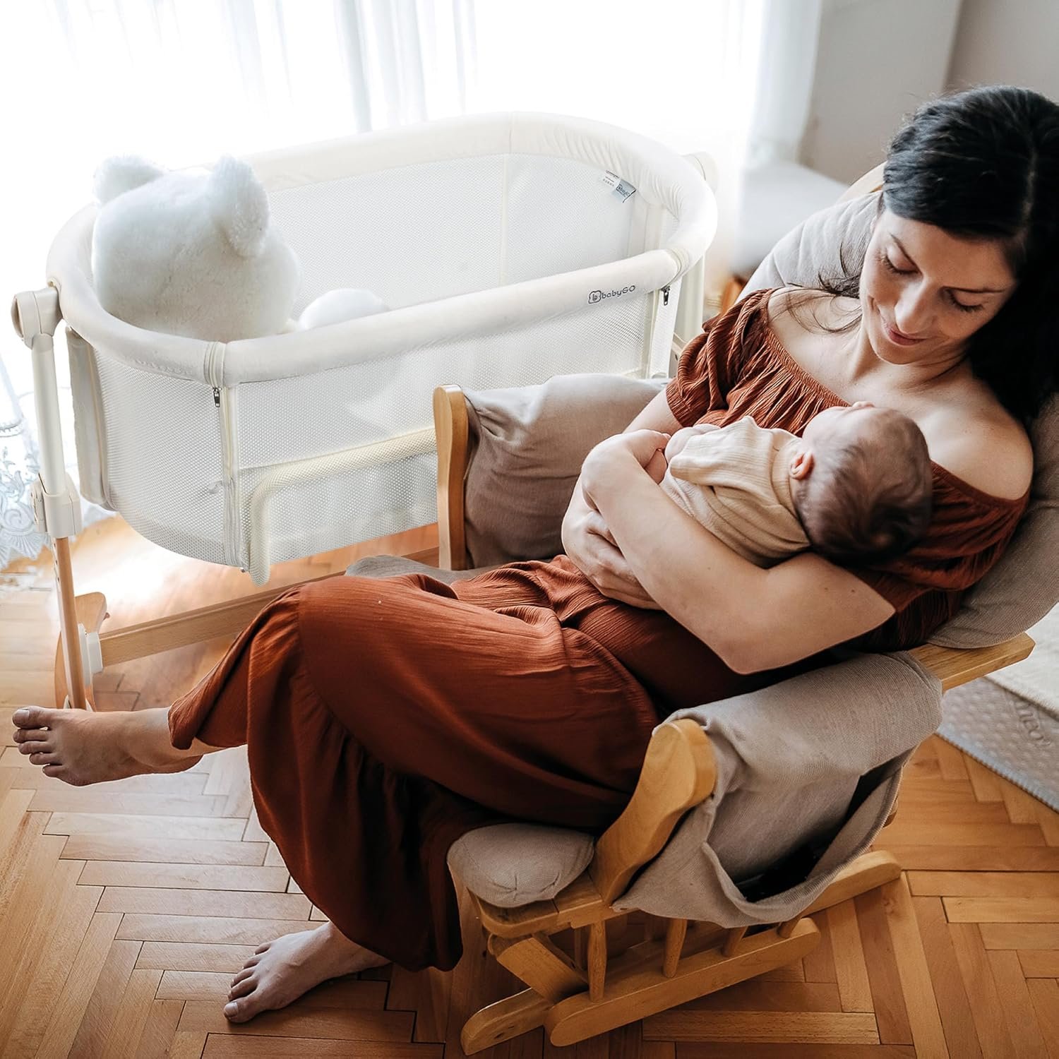 Детская кроватка Babygo Amila Beige Creme / Приставная кровать с матрасом / Белая, фото №8 Детская кроватка Babygo Amila Beige Creme / Приставная кровать с матрасом / Белая, фото №8