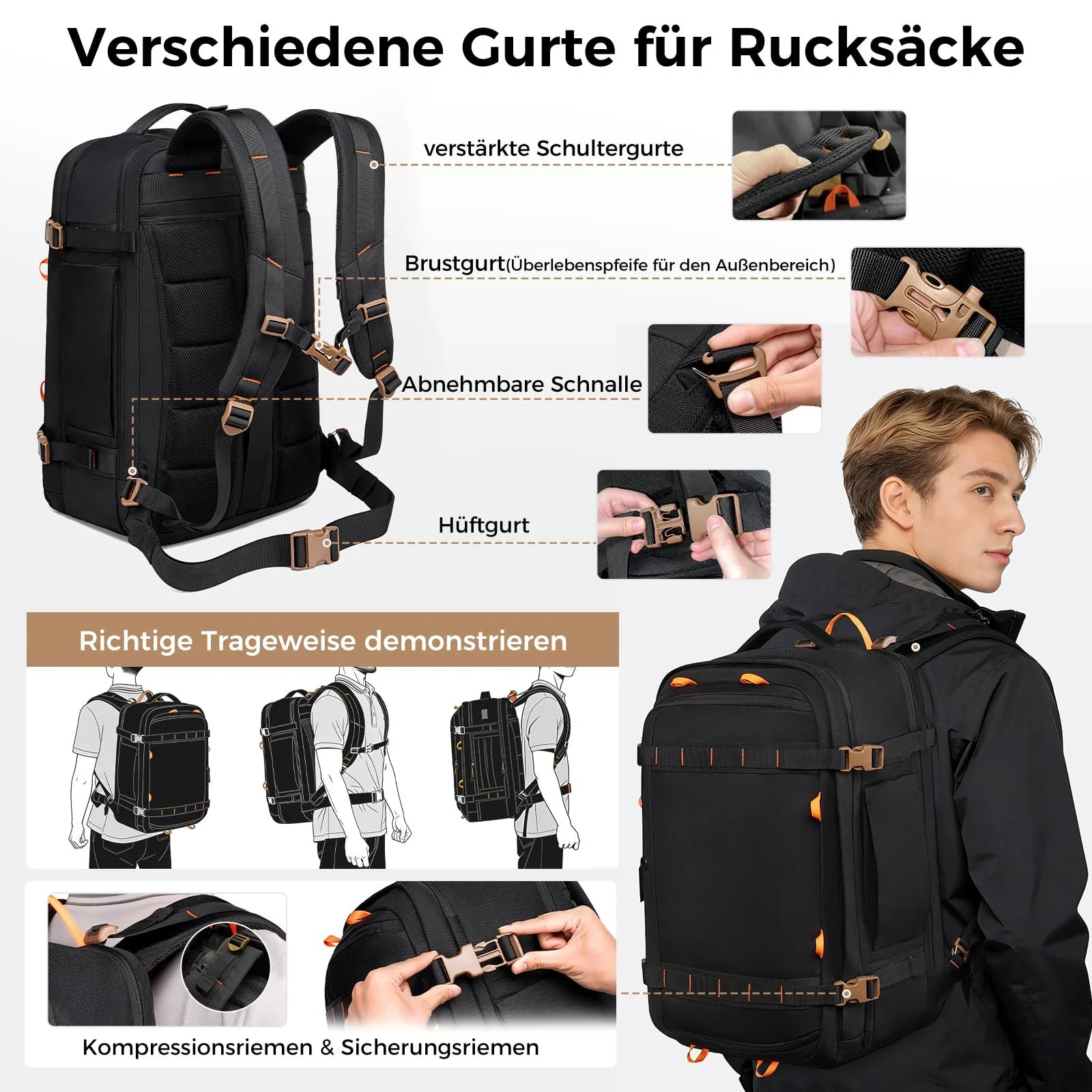 Дорожный рюкзак Fenree.geer 18.4 Inches Expandable 49L-59L Black, фото №4 Дорожный рюкзак Fenree.geer 18.4 Inches Expandable 49L-59L Black, фото №4