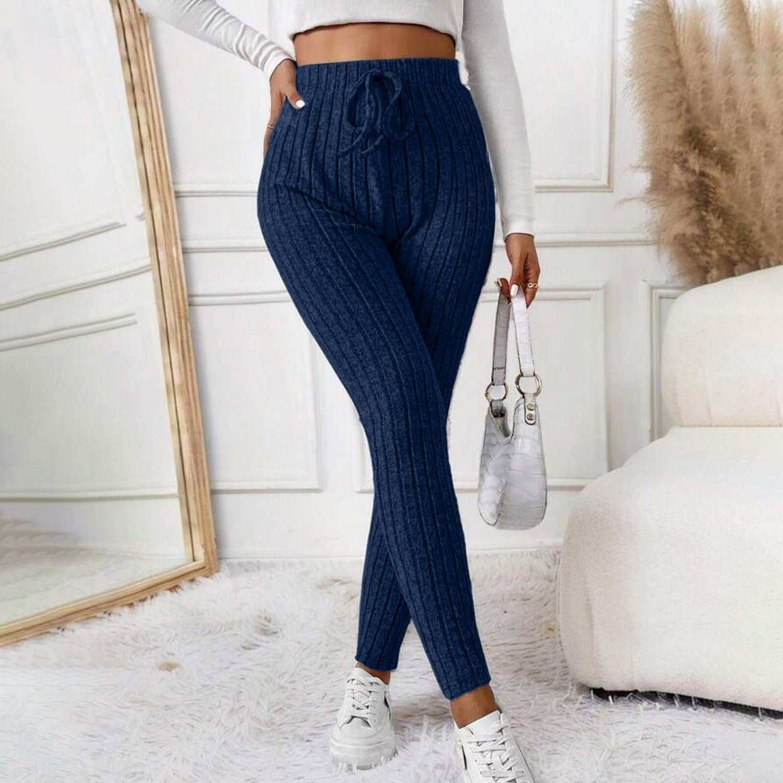 Жіночі Модні Однотонні Спортивні з високою талією та поясом, оксамитові легінси Ene, модель 2025, фото №3