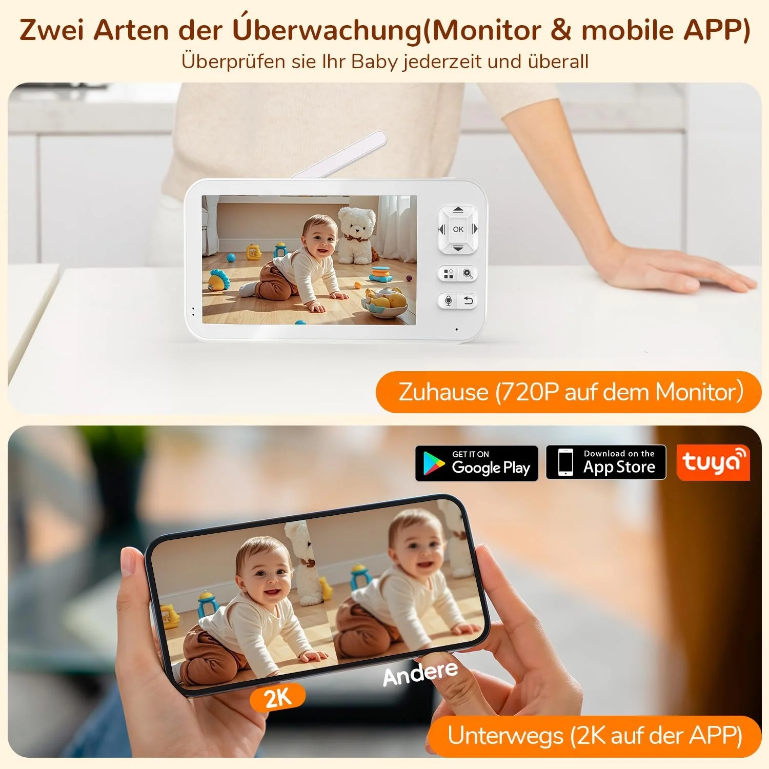 Відеоняня Simbailai 5 Inch 2K/3MP HD WLAN PTZ 355° 4X Zoom Температура та вологість, фото №4 Відеоняня Simbailai 5 Inch 2K/3MP HD WLAN PTZ 355° 4X Zoom Температура та вологість, фото №4