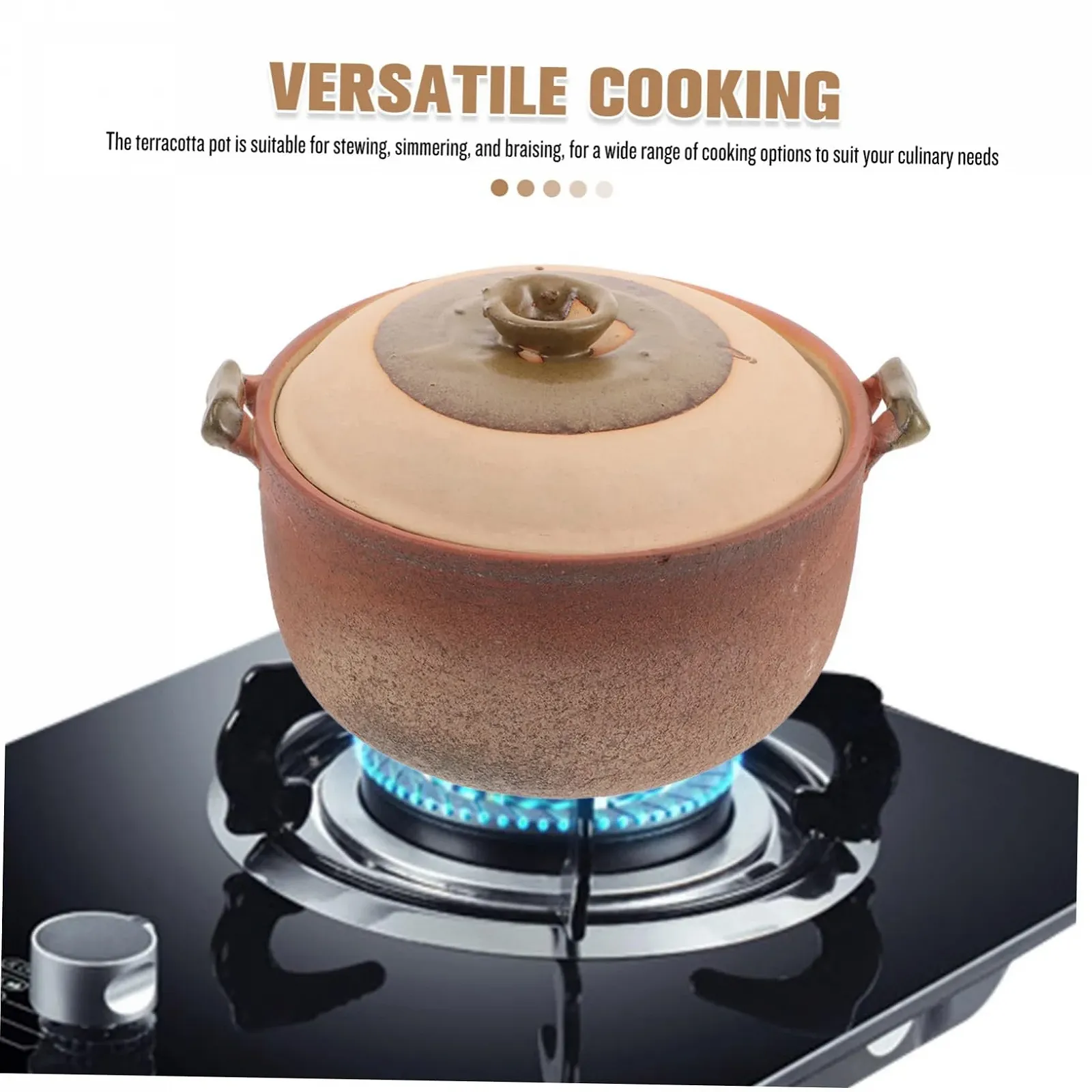 Горщик для приготування Sosoport Глиняний Теракотовий з ручкою, фото №3