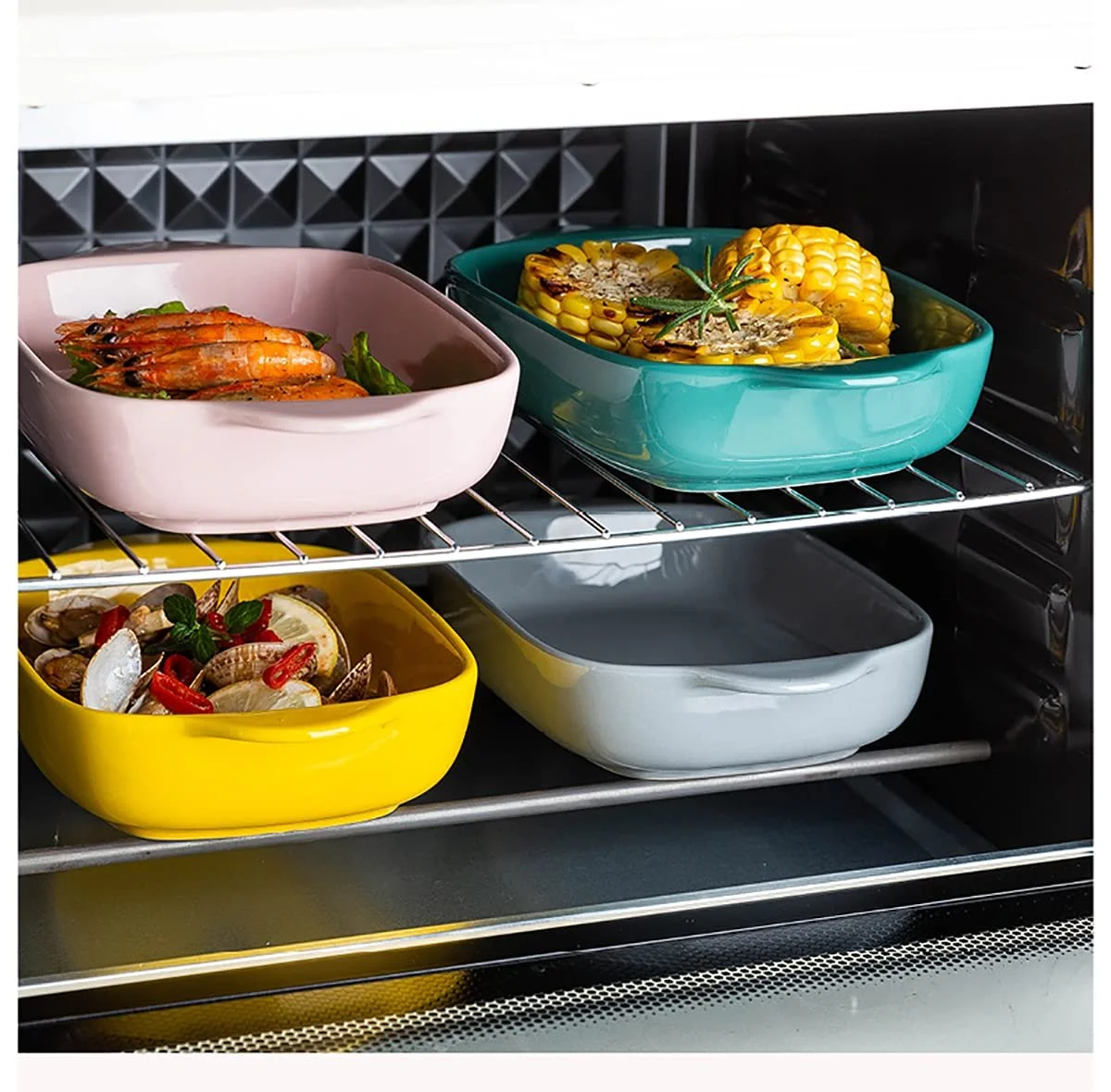 Набір керамічних форм для запікання 2 шт прямокутні з ручкою 650 мл Рожеві, фото №3