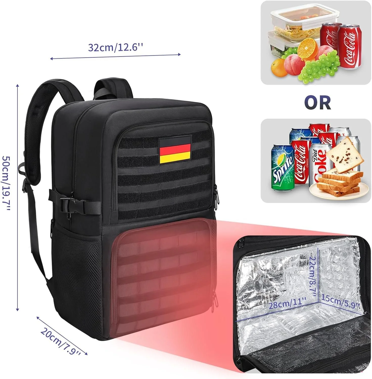 Рюкзак для ноутбука BERTASCHE 17.3" з термовідділенням Тактичний Чорний, фото №3