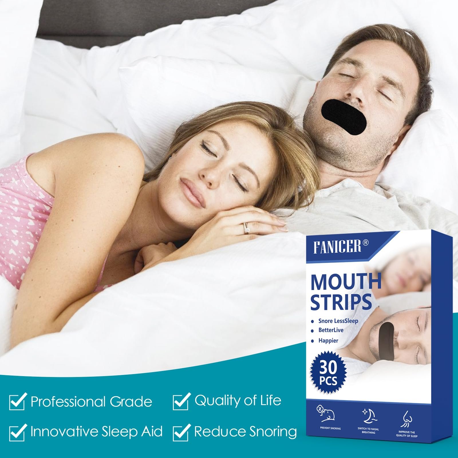 Смужки для рота проти хропіння 30 шт. Пластирі для сну Покращують якість сну, фото №4