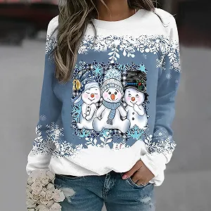 Рождественский джемпер Женский Забавный Графический свитшот Повседневный Модный Рождественский джемпер Элегантный Шикарный Рождественский Принт Круглый вырез Длинный рукав Футболка со свободным верхом Свитер Безобразное Рождество synthetic.ua - Фото 1