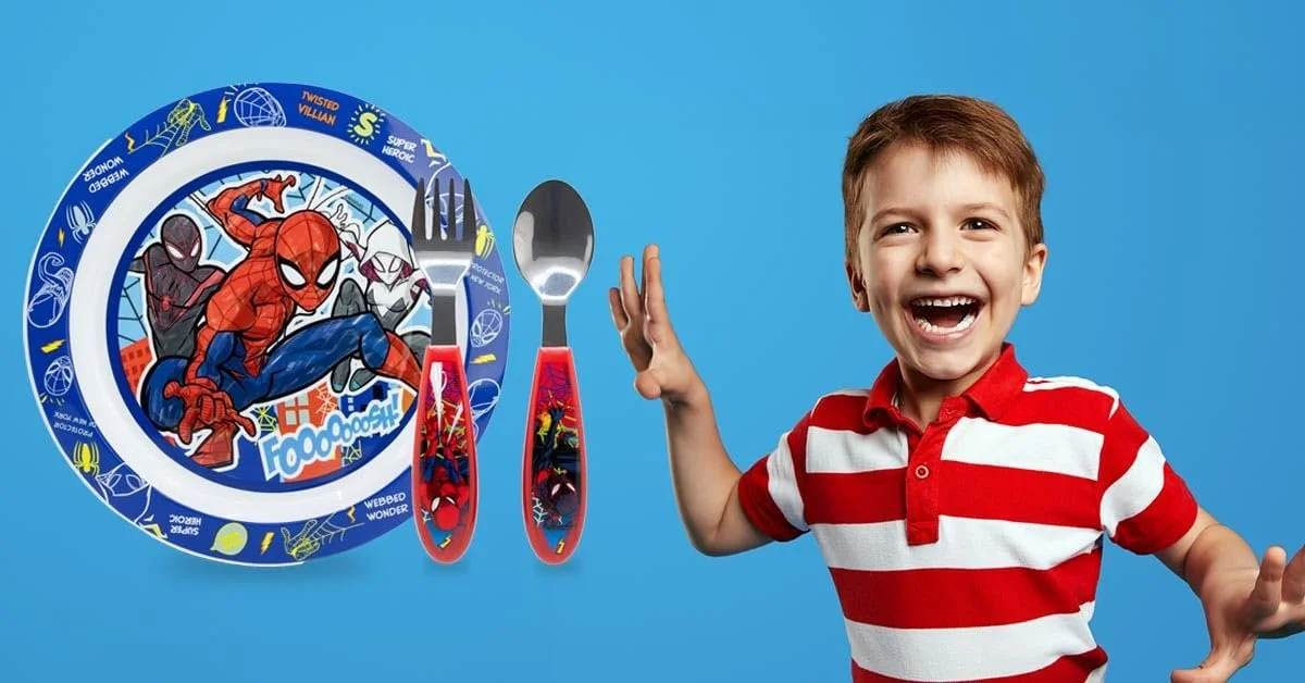Набор детской посуды Sorrisini, 3 предмета: тарелка, ложка, вилка, Spiderman, фото №8 Набор детской посуды Sorrisini, 3 предмета: тарелка, ложка, вилка, Spiderman, фото №8