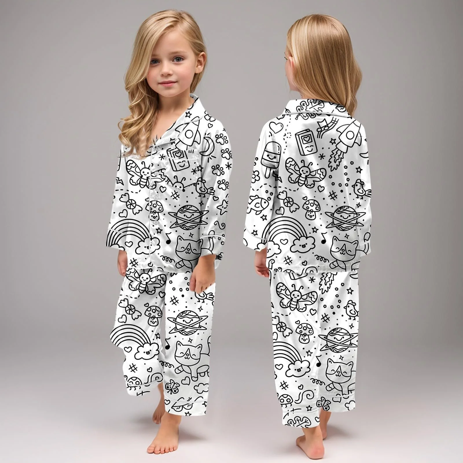 Детская пижама для раскрашивания Белый Мультяшный принт, фото №4