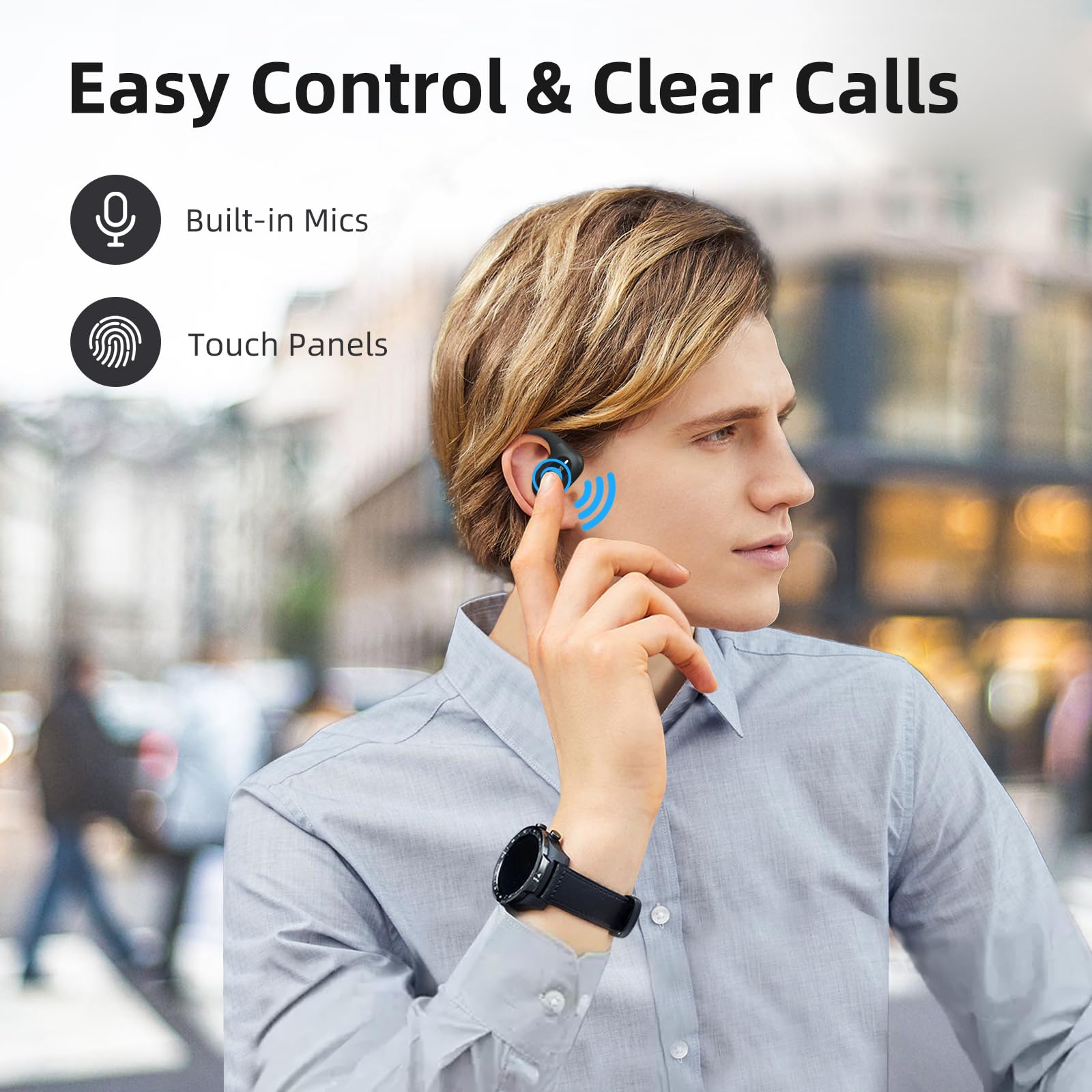 Наушники Lavales Open Ear Bluetooth 5.4 Wireless с микрофоном и ушными крючками 47 часов Черный, фото №4