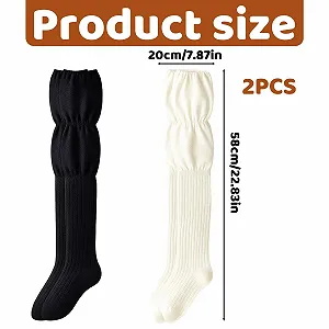 2 пары женских чулок выше колена, вязаные чулки выше колена, белые и черные, высокие носки для женщин, теплые носки до колена для зимы, модные чулки выше колена для сочетания с джинсами synthetic.ua - Фото 1