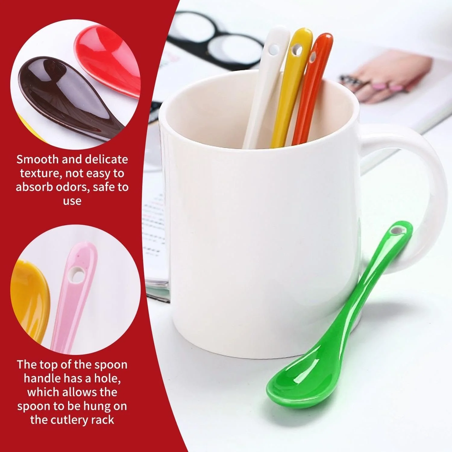 Набір керамічних ложок, 8 штук, кольорові, довгі, фото №3