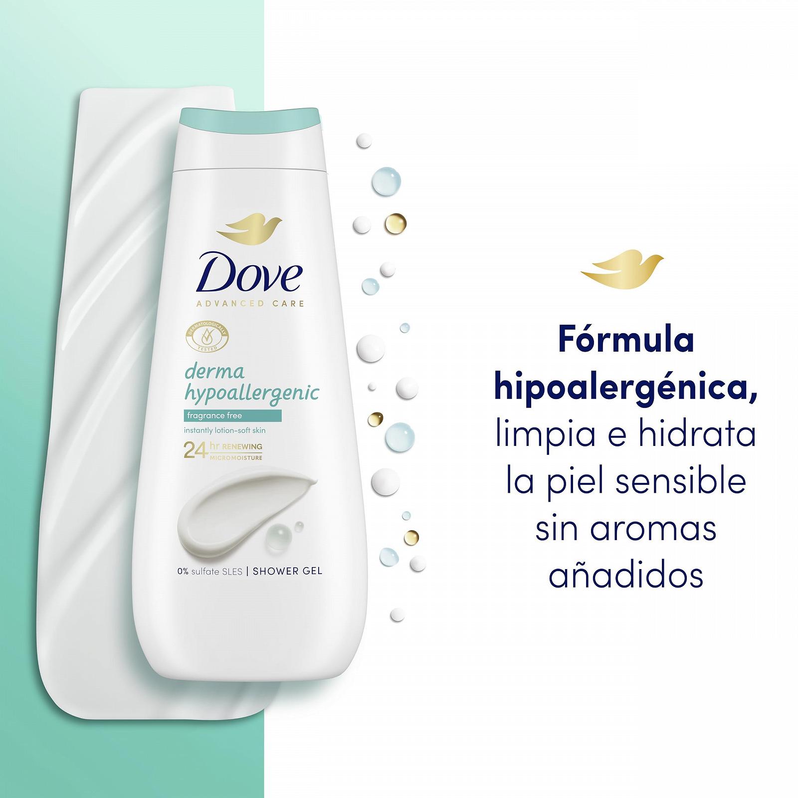 Гель для душу Dove Advanced Care Hypoallergenic гіпоалергенний без ароматизаторів 400 мл, фото №4