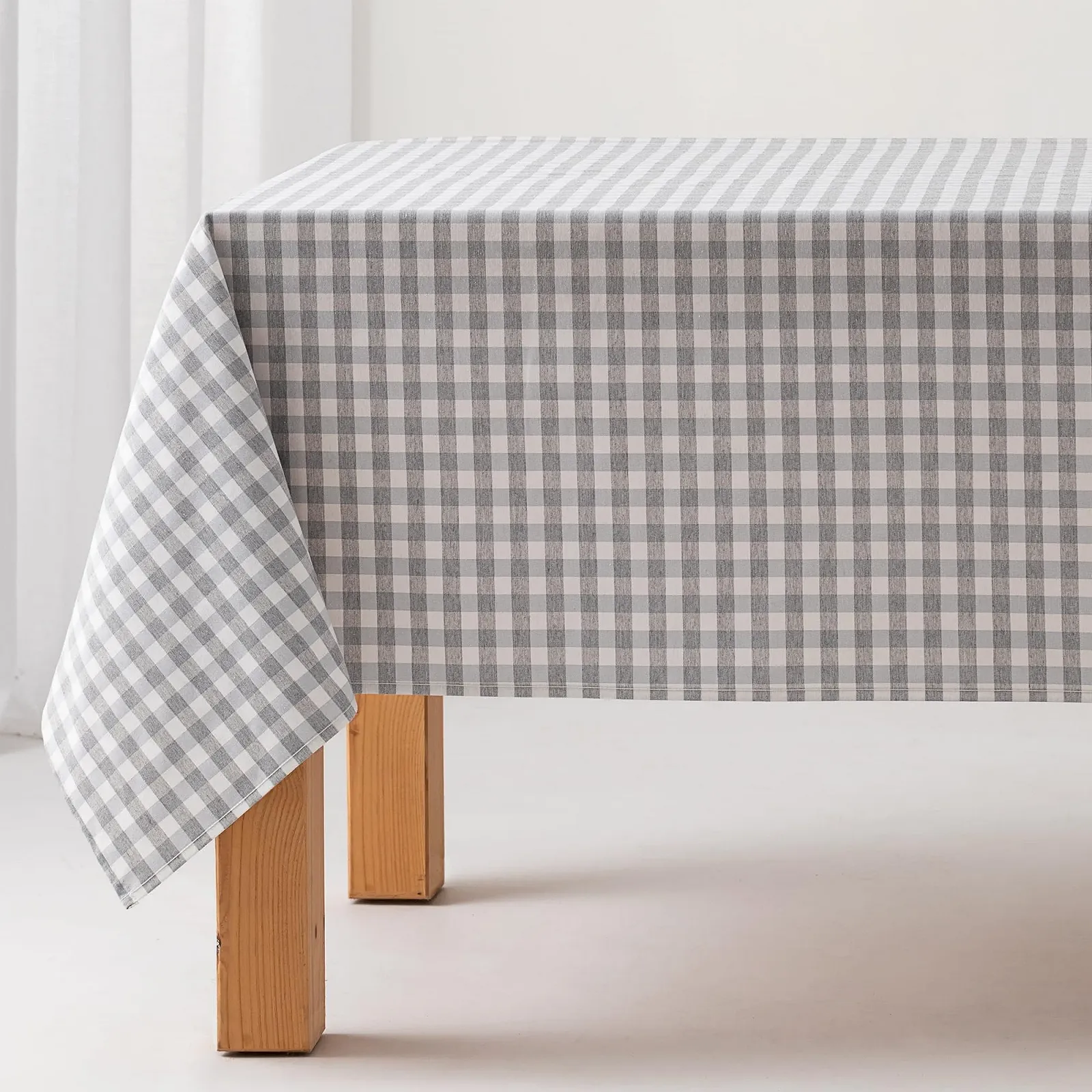 Скатертина GAMUSI Gingham прямокутна 140 x 300 см світло-сіра, фото №1