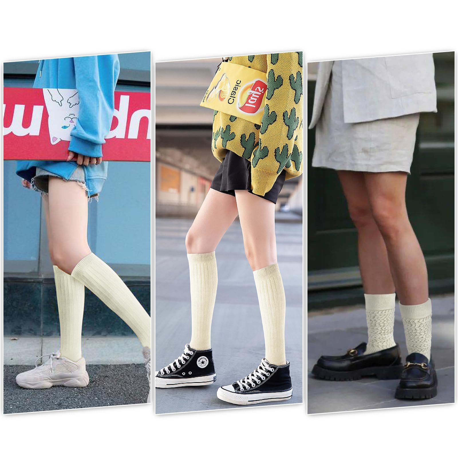 Высокие носки DRESHOW 3 пары полосатые выше колена тонкие чулки длинные носки до колена гетры, фото №3