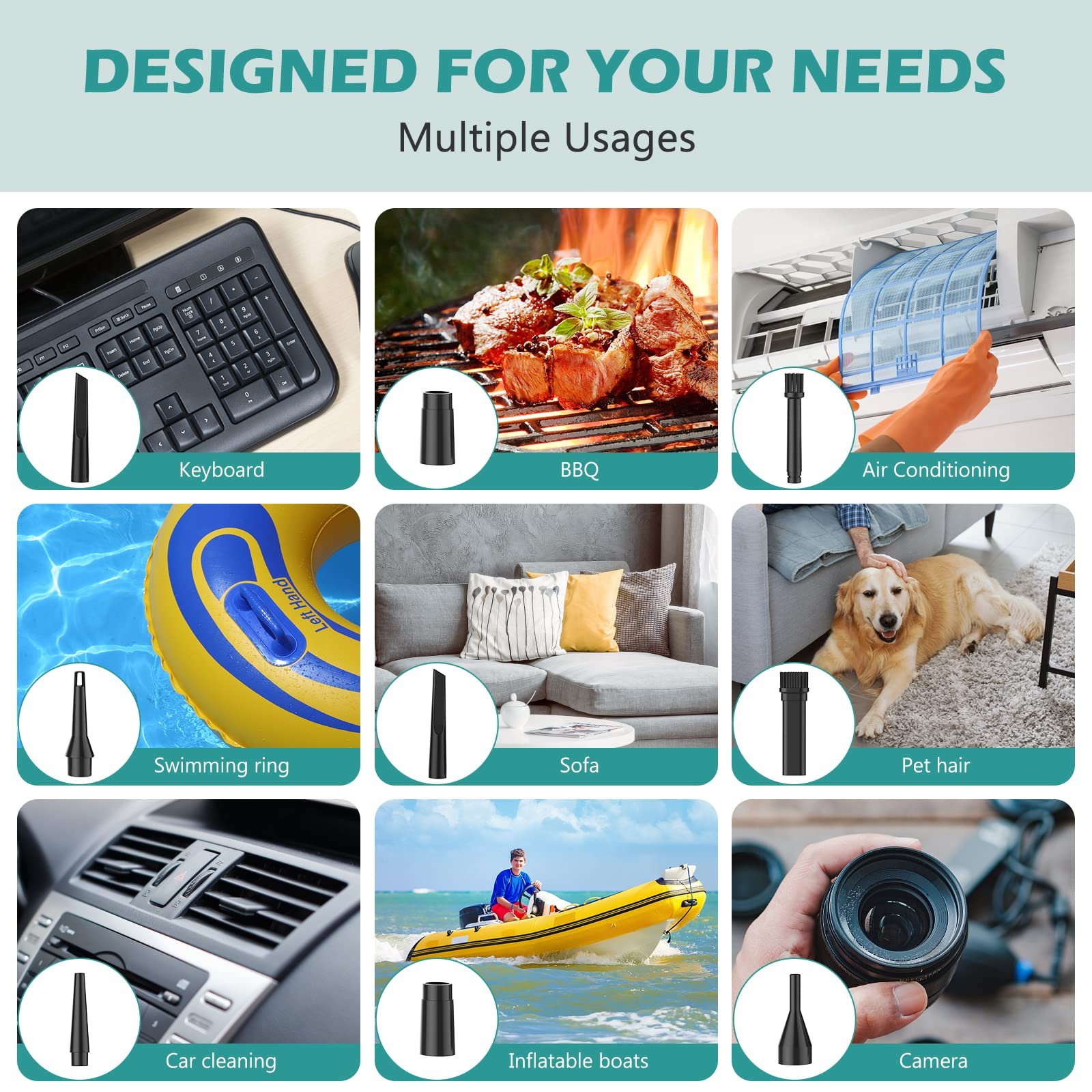 Электрическая воздуходувка и мини-пылесос 2-в-1 EVARYOO 90 000 RPM 12 Kpa 90W 7000 mAh LED-подсветка, фото №6