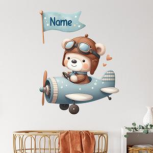 Наклейка на стіну GRAZDesign Ведмідь на літаку для дитячої кімнати 39 x 30 см - Фото 1