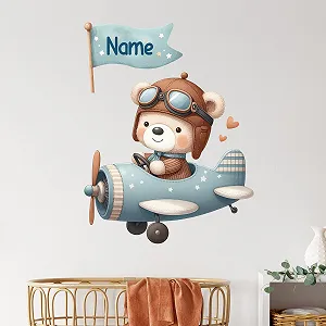 Наклейка на стіну GRAZDesign Ведмідь на літаку для дитячої кімнати 39 x 30 см - Фото 1