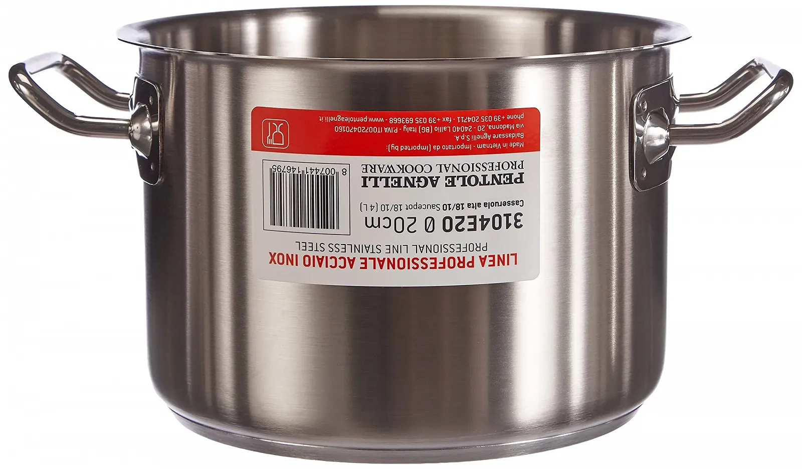 Кастрюля глубокая Pentole Agnelli из нержавеющей стали с 2 ручками 4,23 л, фото №2 Кастрюля глубокая Pentole Agnelli из нержавеющей стали с 2 ручками 4,23 л, фото №2