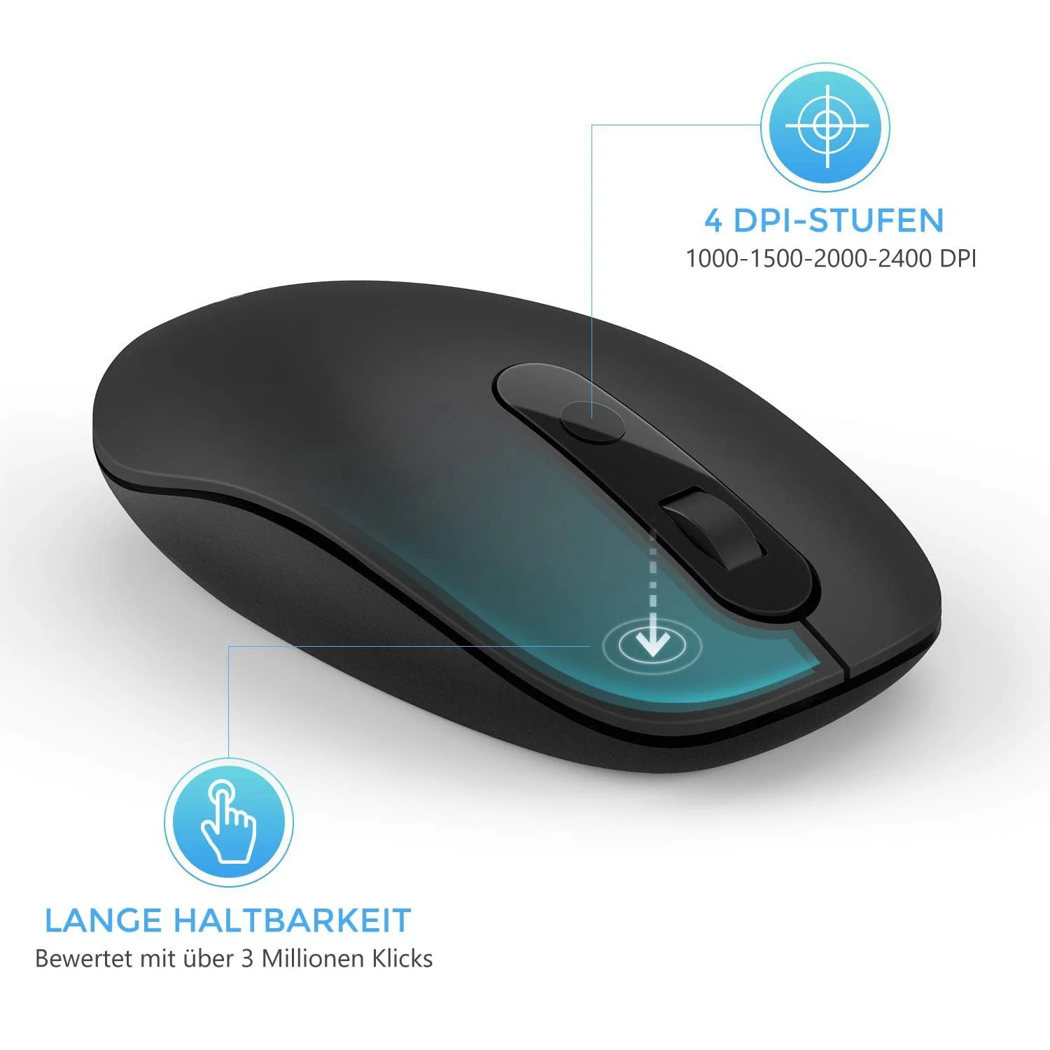 Мышь Seenda USB C Беспроводная 2.4 GHz Беспроводная мышь 2 в 1 с USB и Type-C Ресивером, Тихая Type C Беспроводная мышь DPI 2400 для MacBook, Планшета, Компьютера, Ноутбука и Windows, Черная, фото №3