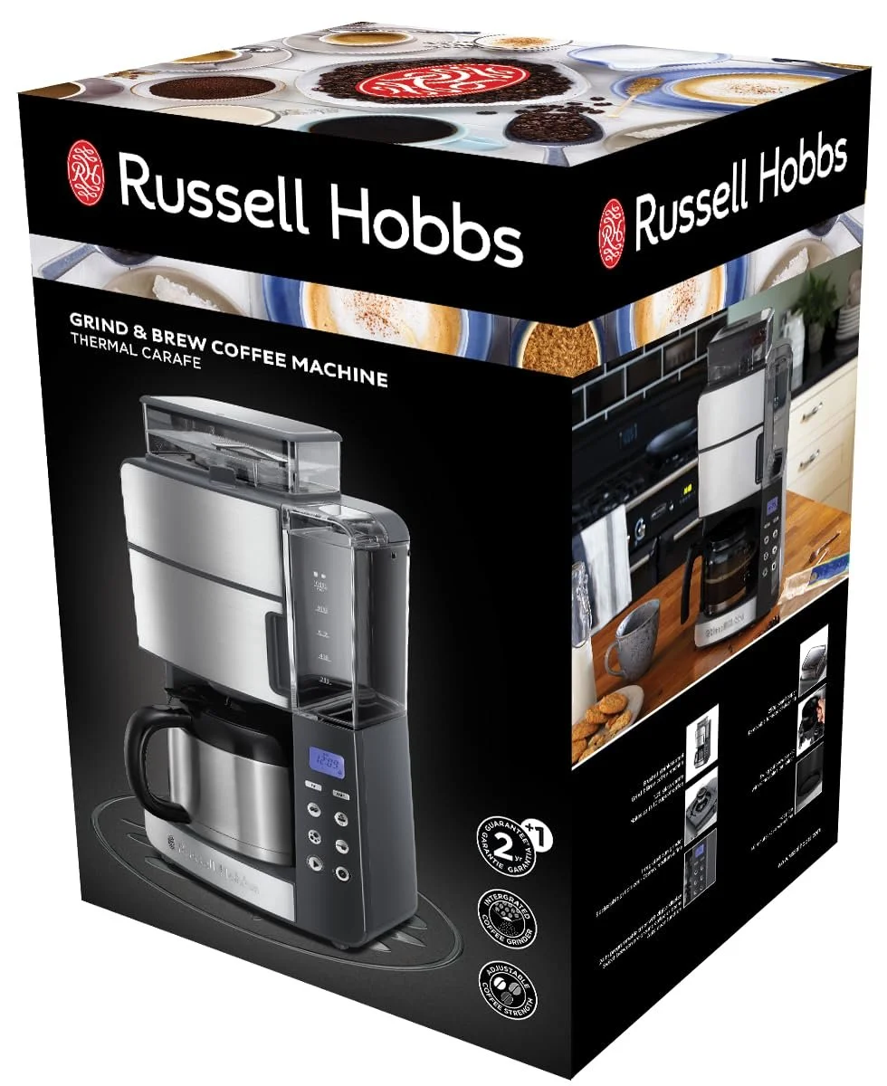 Кофемашина с кофемолкой Russell Hobbs Grind & Brew 25620-56, 10 чашек, цифровой программируемый таймер, 3 уровня помола, 1000 Вт, фото №9 Кофемашина с кофемолкой Russell Hobbs Grind & Brew 25620-56, 10 чашек, цифровой программируемый таймер, 3 уровня помола, 1000 Вт, фото №9