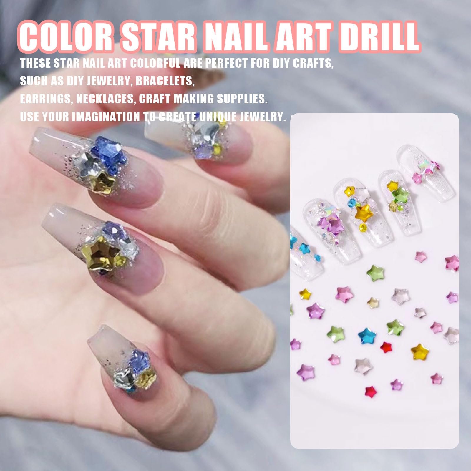 Стразы для ногтей Звезда Смешанные Плоские Пятиугольные Хрустальные Стразы для ногтей Аксессуары для ногтей для женщин Девушек Маникюр Дизайн Декоративные поделки 150шт, фото №3