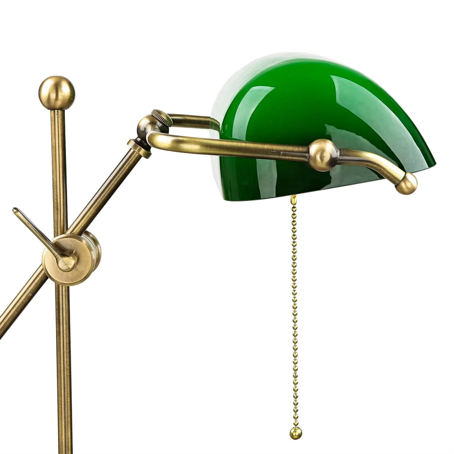 Настільна лампа Licht-Erlebnisse Banker Латунь Скляний плафон Регульована Бронза Зелена, фото №4