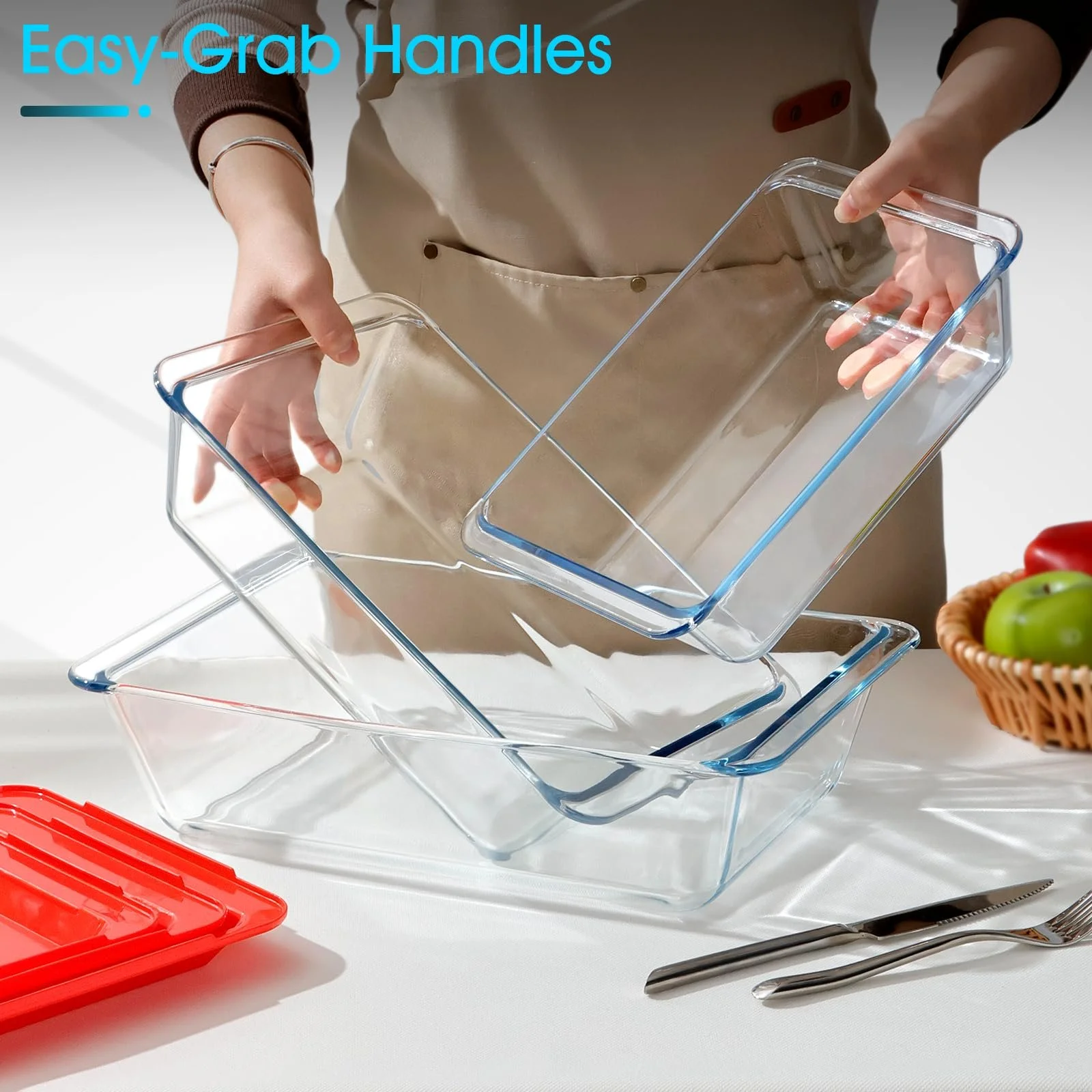 Набор форм для запекания NUTRIUPS стеклянные глубокие с крышками 2,3 л, 3,5 л, 5,4 л, фото №5