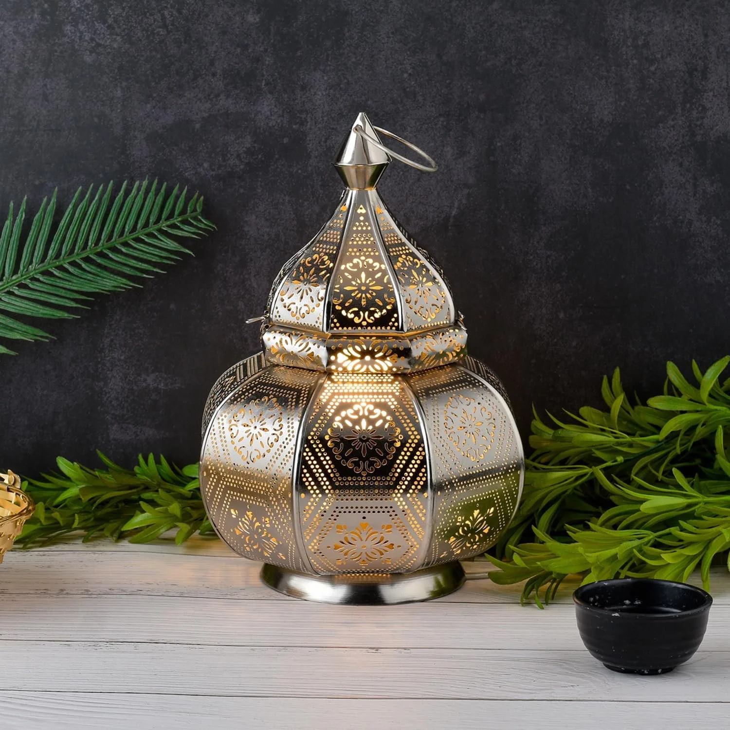 Набір з 2 ламп-ліхтарів Marrakech Mahana метал 30 см східний декор Срібляста, фото №2