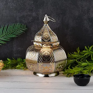 Набір з 2 ламп-ліхтарів Marrakech Mahana метал 30 см східний декор Срібляста synthetic.ua - Фото 1