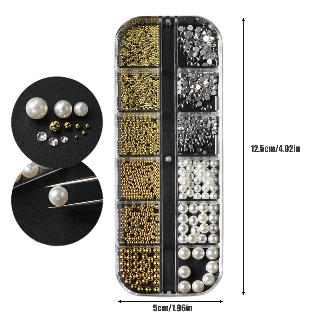 Стрази для нігтів 1білі напівкруглі ікринки, акрилові прикраси для нігтів, 1 коробка, фото №2