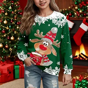 Рождественский свитер для девочки, забавный свитшот Merry Christmas с круглым вырезом, рождественский пуловер с длинными рукавами и рождественским мотивом, легкая рождественская одежда, комфортные рождественские топы synthetic.ua - Фото 1