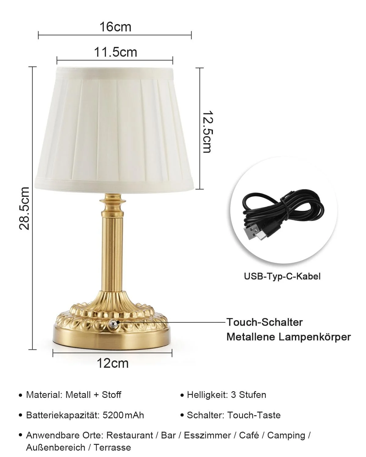 Настільна лампа Rechargeable Wireless 5200 mAh Small Battery Portable Dimmable Touch 2 шт., фото №7