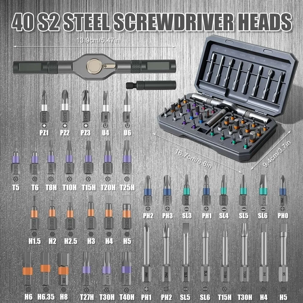 Набір магнітних викруток 42-в-1 з тріскачкою 40 біт Чорний, фото №2