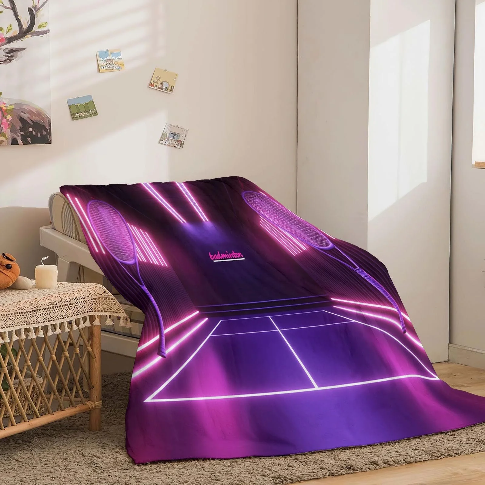 Одеяло Фланель Мягкое, Простота Неон Стадион, 200 x 200 см, Фиолетовый, фото №3