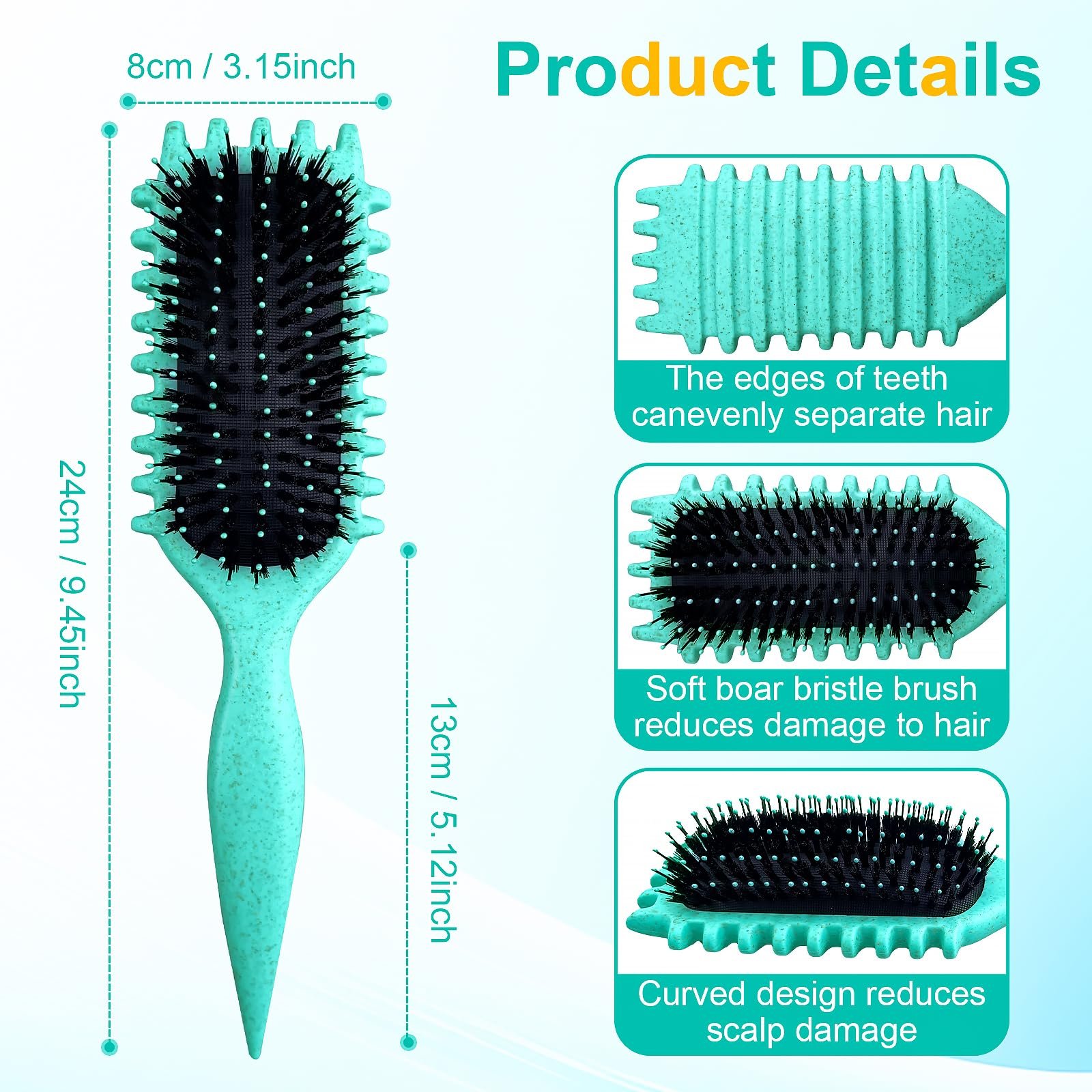 Щітка для кучерявого волосся Candy Brush Series 2024 з щетиною кабана для розчісування та надання форми, зменшує витягування та розділення завитків, для чітких локонів, зелена, фото №2