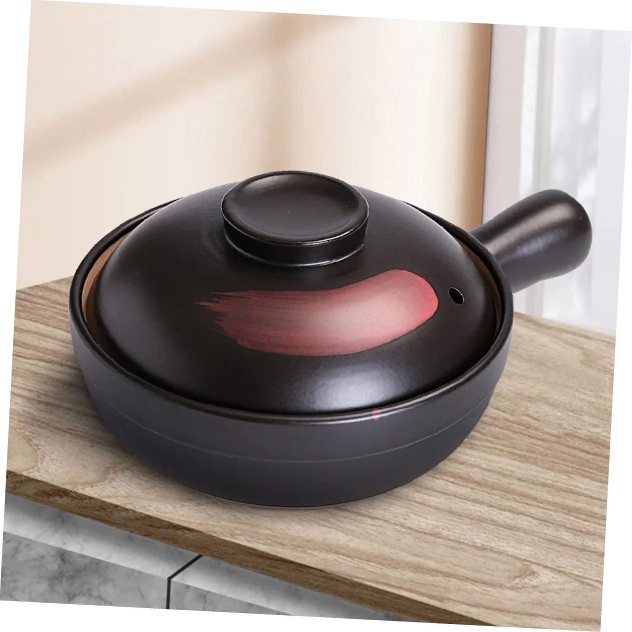 Ківш з кришкою глиняний з ручкою для плити, фото №3