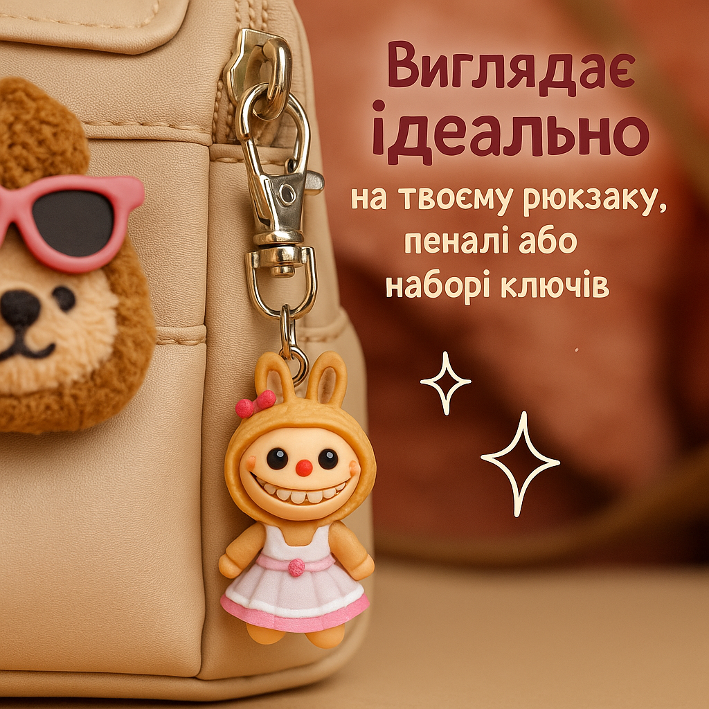 Брелок Лабубу Labubu The Monsters дитячий на рюкзак, ключі 3 см, фото №5
