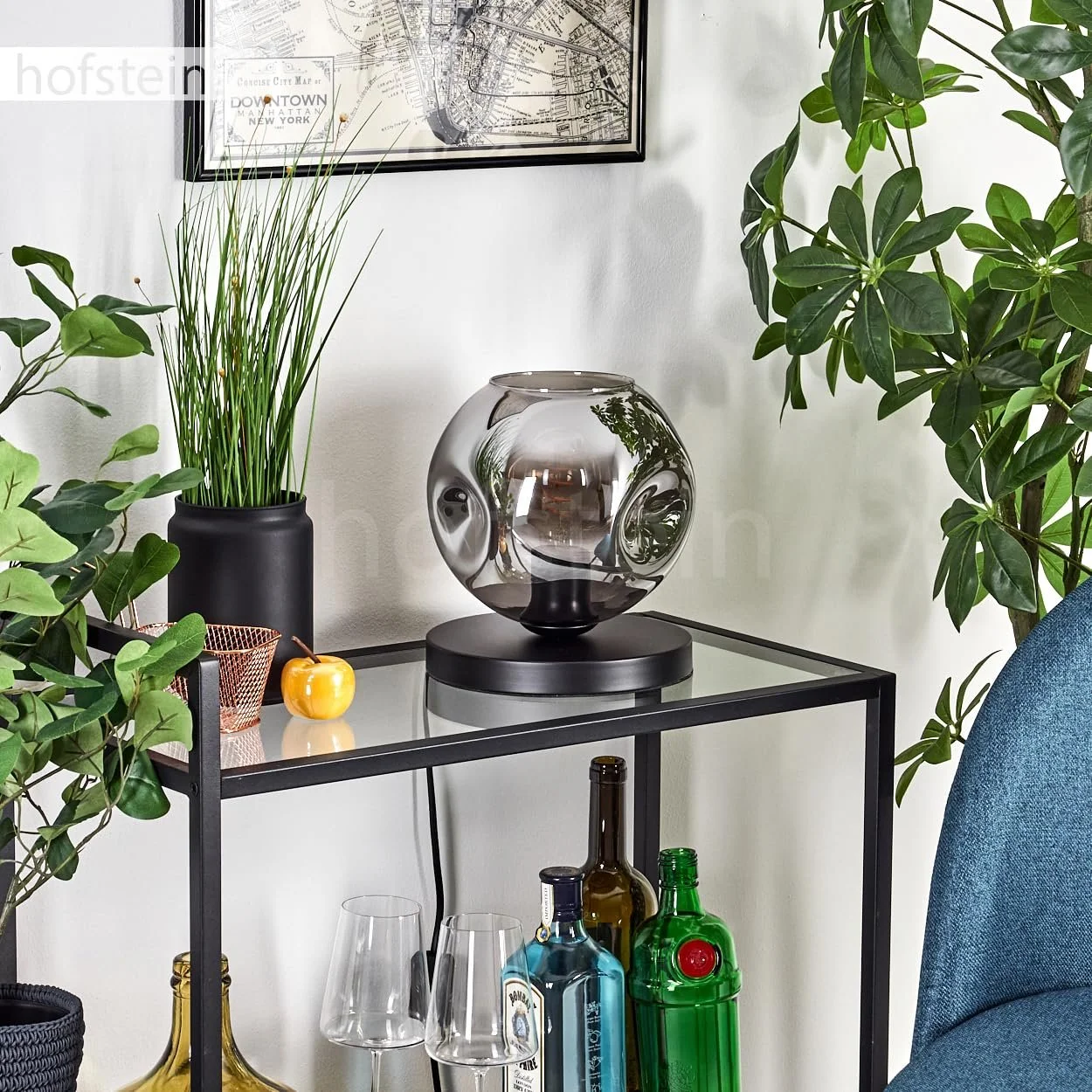 Настільна лампа Ripoll Метал/Скло Ретро/Вінтаж Ø 20 см Перемикач на кабелі 1 x E27 Без лампи Чорний/Димчастий, фото №3