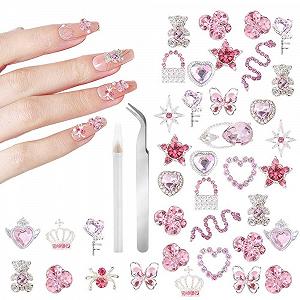 Y2K, набір 32 шт. 3D декор для гелевого манікюру з сердечками з стразами, бантиками, метеликами, ведмедиками - Фото 1