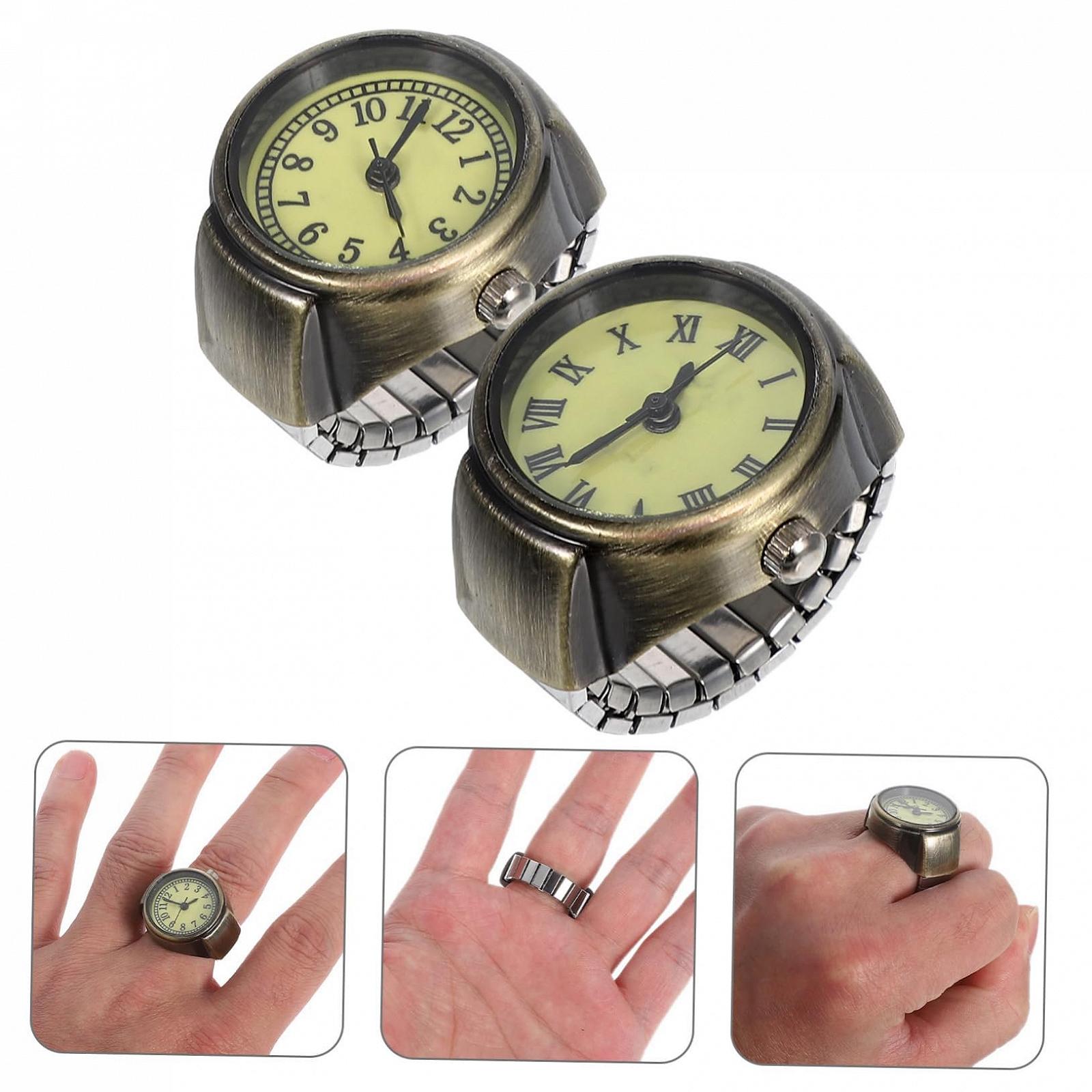 Кільце-годинник Unisex WRITWAA 2 шт. Вінтажний ретро-дизайн, еластичні великі кільця на палець, фото №8