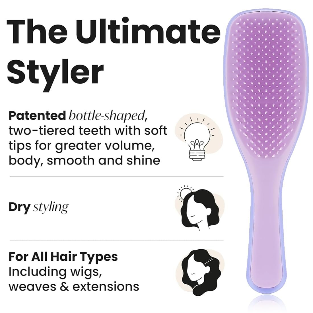 Гребінець для волосся HAMKU Tangle Teeezer Fine and Fragile Wet Detangler з м'якими гнучкими зубчиками для тонкого волосся (фіолетовий), фото №3