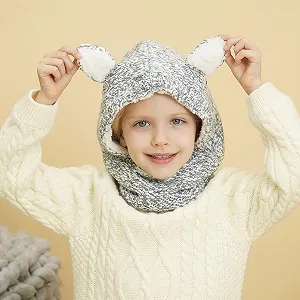 Вязаная шапка-капюшон для девочек Magracy, зимняя, теплая с ушками synthetic.ua - Фото 1