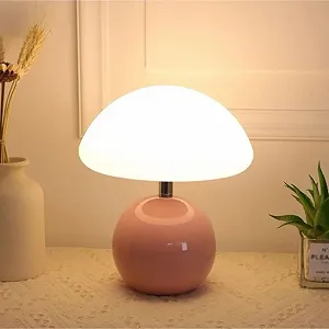 Настільна лампа UUE Mushroom світлодіодна скляна з керамічною основою Рожевий - Фото 1
