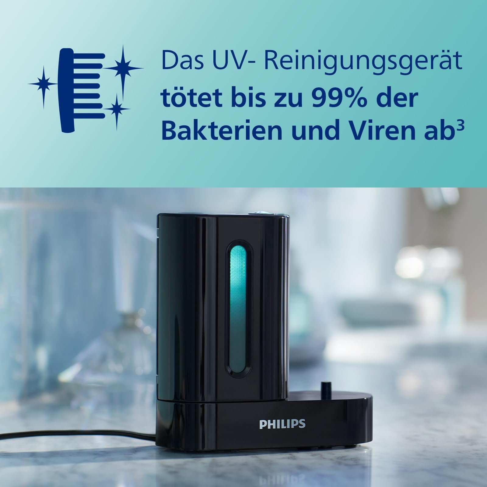 Зубная щетка электрическая Philips Sonicare ProtectiveClean 5100 HX6850/57, 3 режима, датчик давления, таймер, черный, с дорожным футляром и УФ-очистителем, фото №3